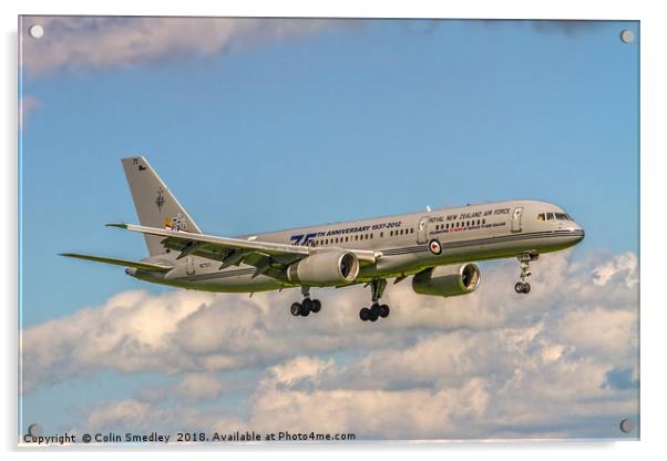 Boeing 757-2K2 NZ7572 on finals Acrylic by Colin Smedley