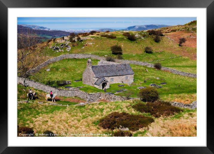 St Celynnin’s old church, Llangelynnin Framed Mounted Print by Adrian Evans