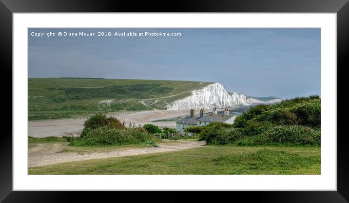 The Seven Sisters and Coastguard Cottages at Cuckm Framed Mounted Print by Diana Mower