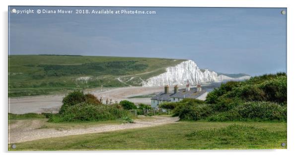 The Seven Sisters and Coastguard Cottages at Cuckm Acrylic by Diana Mower