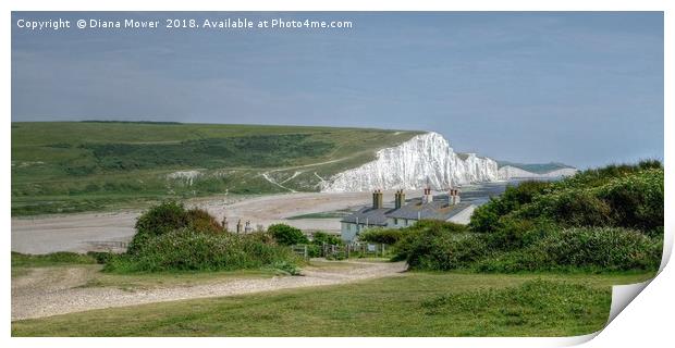 The Seven Sisters and Coastguard Cottages at Cuckm Print by Diana Mower