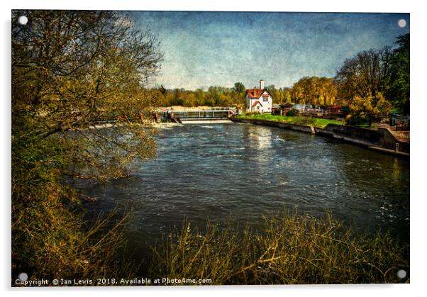 Goring on Thames Weir Acrylic by Ian Lewis