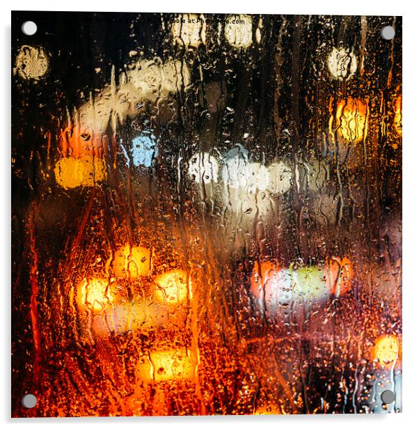 Raindrops on street window Acrylic by Alexandre Rotenberg