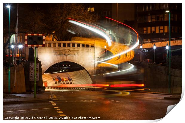 Mersey Tunnel Light Trails Print by David Chennell