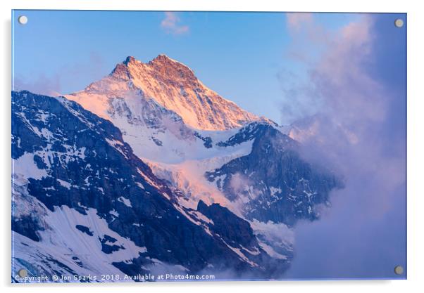 Evening light and mist on the Jungfrau Acrylic by Jon Sparks