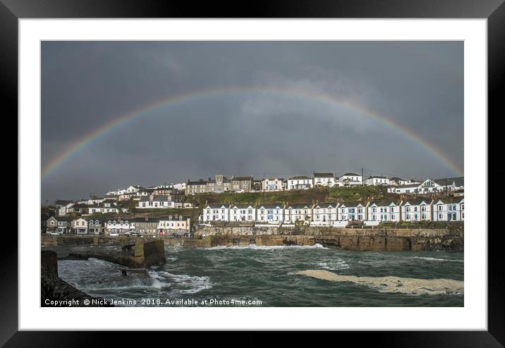 Rainbow over Porthleven south Cornwall Coast Framed Mounted Print by Nick Jenkins