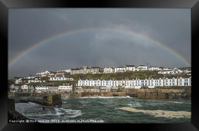 Rainbow over Porthleven south Cornwall Coast Framed Print by Nick Jenkins