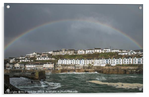 Rainbow over Porthleven south Cornwall Coast Acrylic by Nick Jenkins
