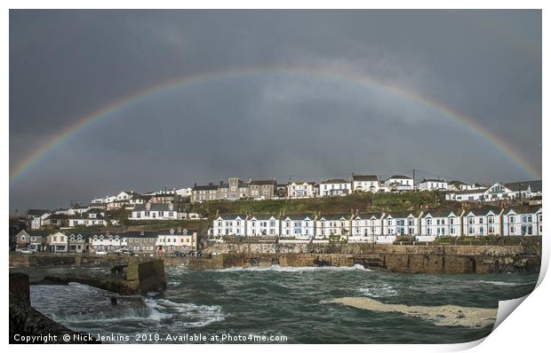 Rainbow over Porthleven south Cornwall Coast Print by Nick Jenkins