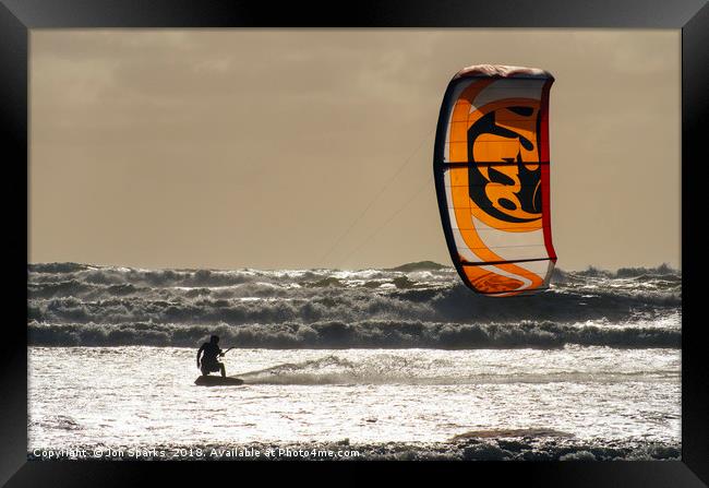 Kite-surfing, Muriwai Beach Framed Print by Jon Sparks