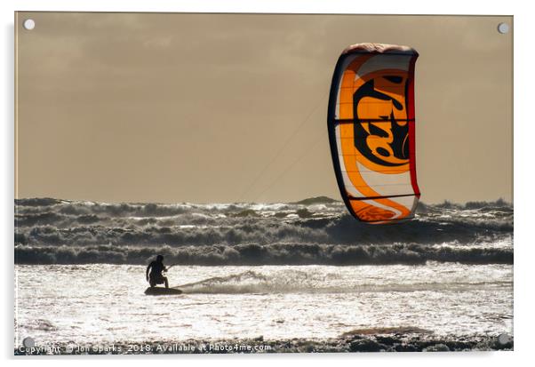 Kite-surfing, Muriwai Beach Acrylic by Jon Sparks