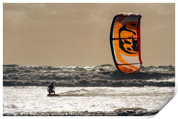 Kite-surfing, Muriwai Beach Print by Jon Sparks