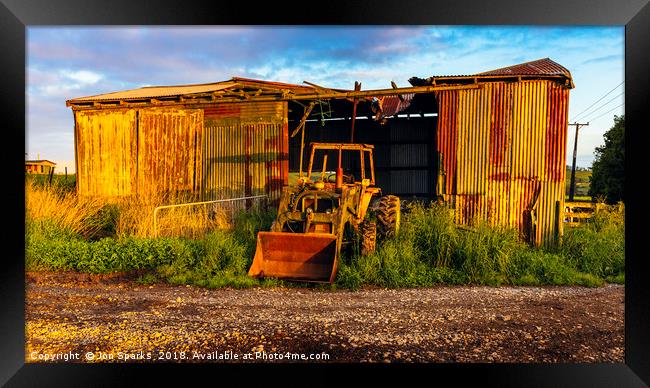 Old barn and tractor Framed Print by Jon Sparks