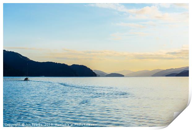 Early morning on Queen Charlotte Sound Print by Jon Sparks