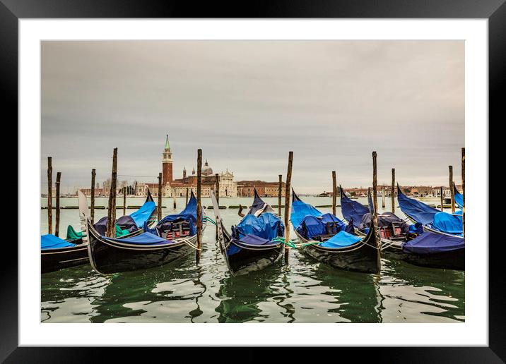 Gondola in front of The Church of San Giorgio Magg Framed Mounted Print by Ray Hill