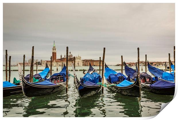Gondola in front of The Church of San Giorgio Magg Print by Ray Hill