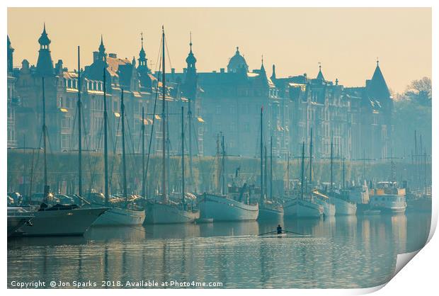 Early morning sculler, Stockholm Print by Jon Sparks