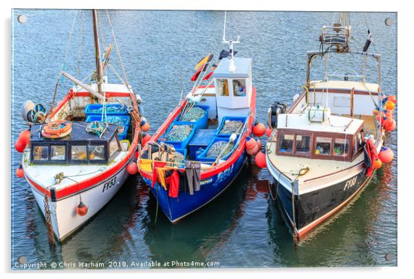 Fishing boats moored in Mevagissey harbour in Corn Acrylic by Chris Warham