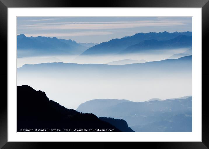 Misty mountains in Alps, Italy Framed Mounted Print by Andrei Bortnikau
