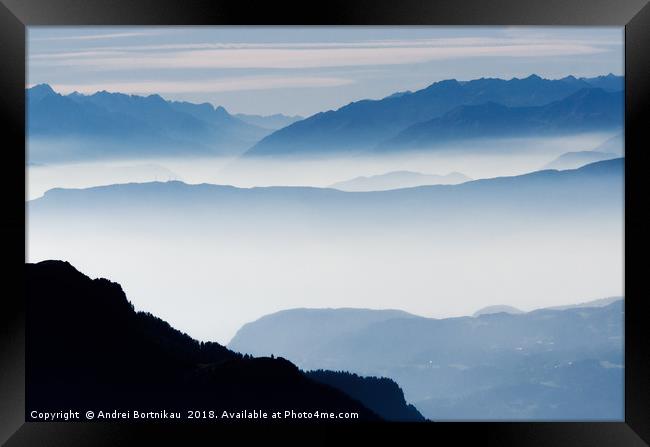 Misty mountains in Alps, Italy Framed Print by Andrei Bortnikau