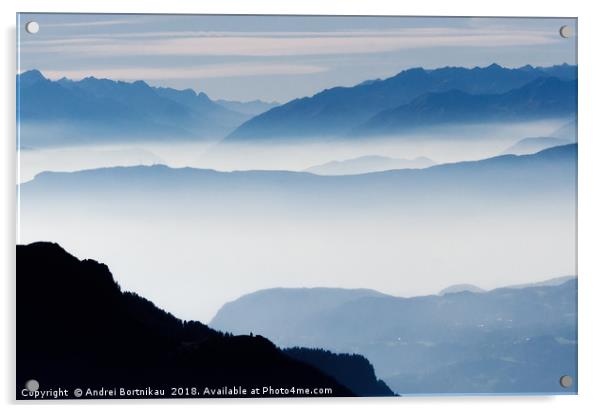Misty mountains in Alps, Italy Acrylic by Andrei Bortnikau