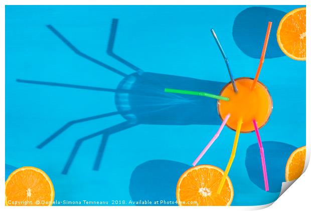 Orange juice and sliced oranges in sunlight Print by Daniela Simona Temneanu