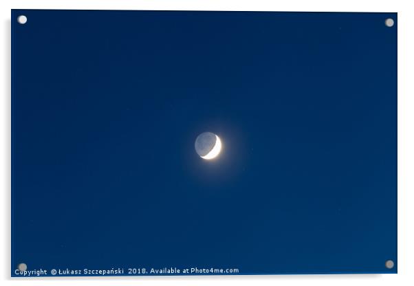Moon's grey light against blue starry sky backgrou Acrylic by Łukasz Szczepański