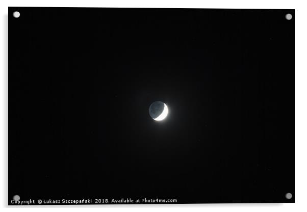 Moon's grey light against dark starry sky backgrou Acrylic by Łukasz Szczepański