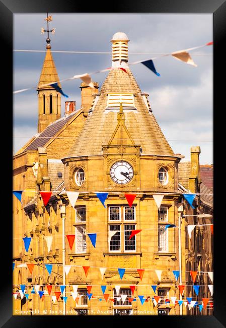 Bunting and public library Framed Print by Jon Sparks