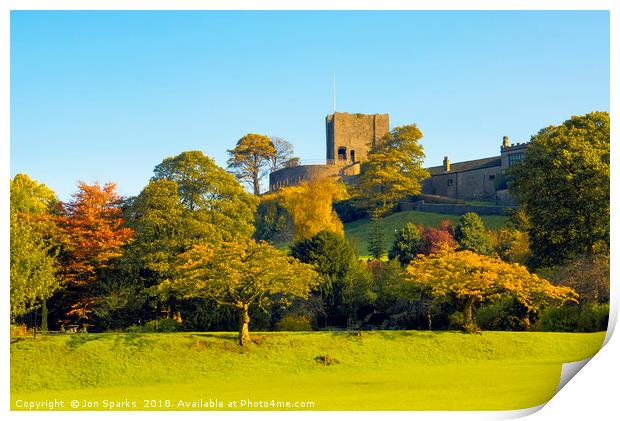 Autumn colours below Clitheroe Castle Print by Jon Sparks