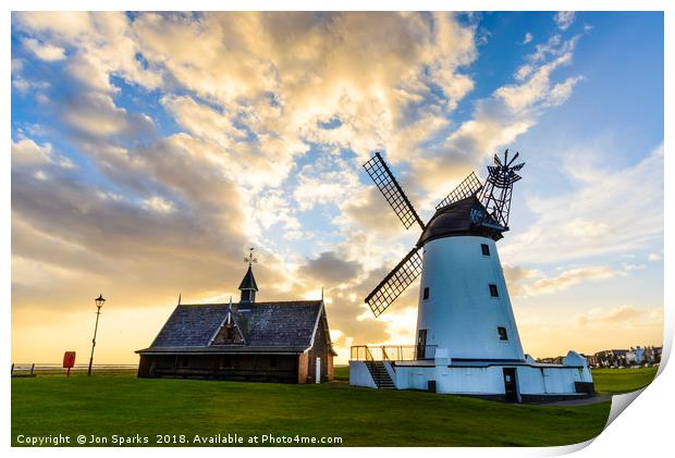 Windmill and Old Lifeboat House Print by Jon Sparks