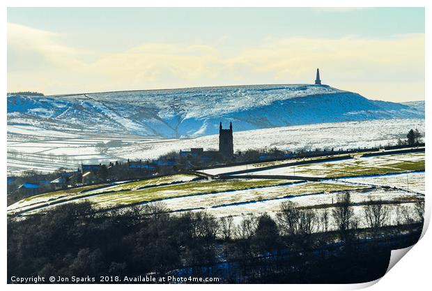 Heptonstall Church and Stoodley Pike Print by Jon Sparks