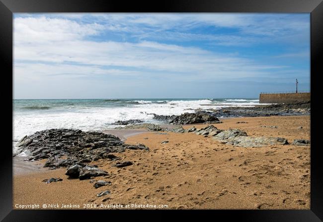 Porthleven Beach and Breakwater Pier Cornwall Framed Print by Nick Jenkins