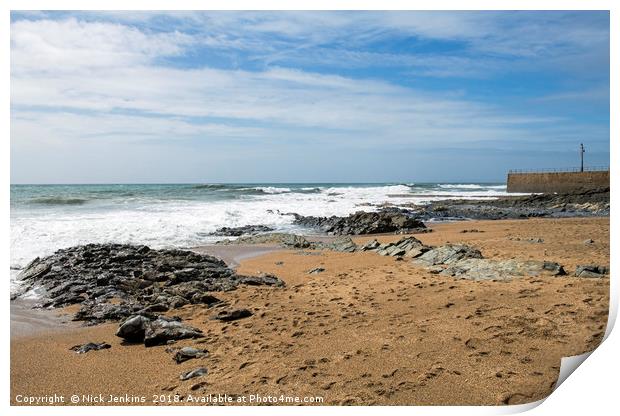 Porthleven Beach and Breakwater Pier Cornwall Print by Nick Jenkins