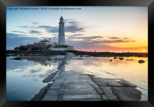 Stunning Sunrise over St Mary's Lighthouse Framed Print by Helen Hotson