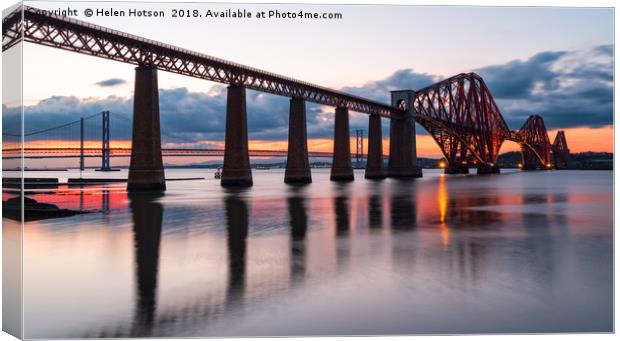 Sunset over the Forth Bridge Canvas Print by Helen Hotson