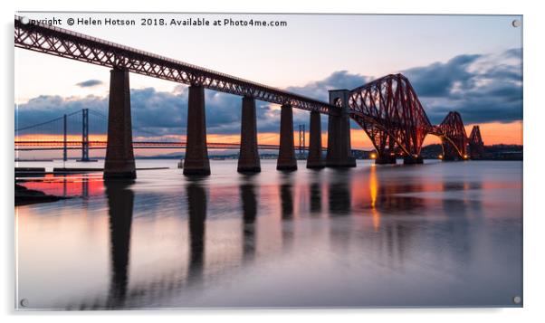 Sunset over the Forth Bridge Acrylic by Helen Hotson