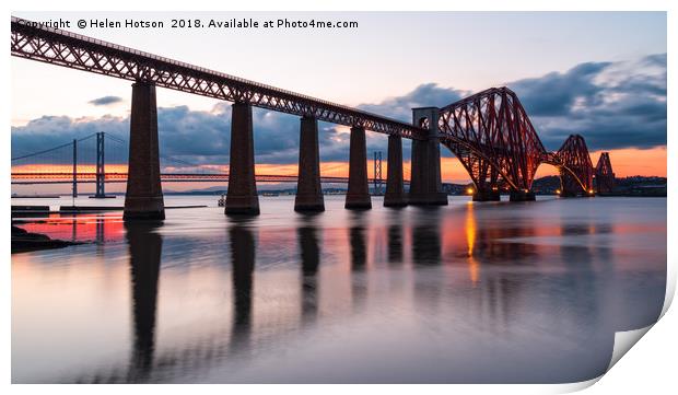 Sunset over the Forth Bridge Print by Helen Hotson