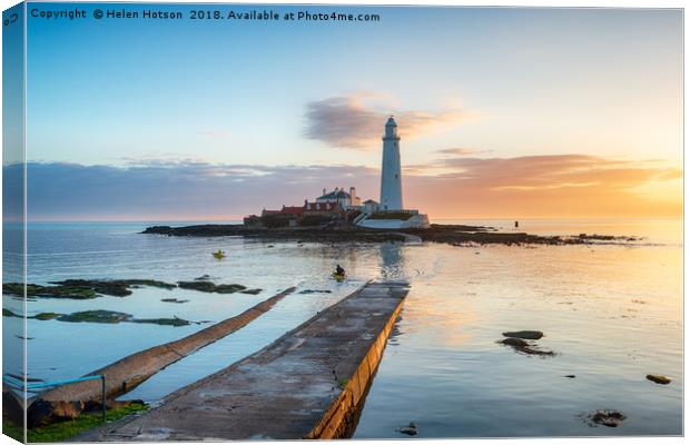 St Mary's Island at Whitley Bay Canvas Print by Helen Hotson