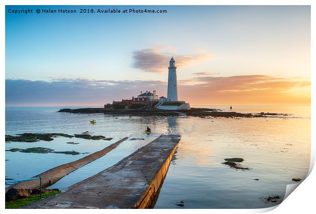 St Mary's Island at Whitley Bay Print by Helen Hotson