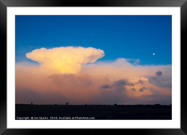 Cumulonimbus cloud and rising moon Framed Mounted Print by Jon Sparks