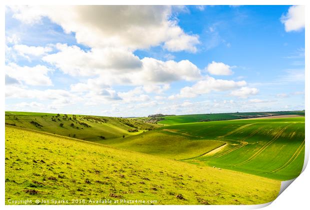 Lang Dale and North Dale, Yorkshire Wolds Print by Jon Sparks