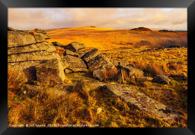 Granite outcrop, Dartmoor Framed Print by Jon Sparks