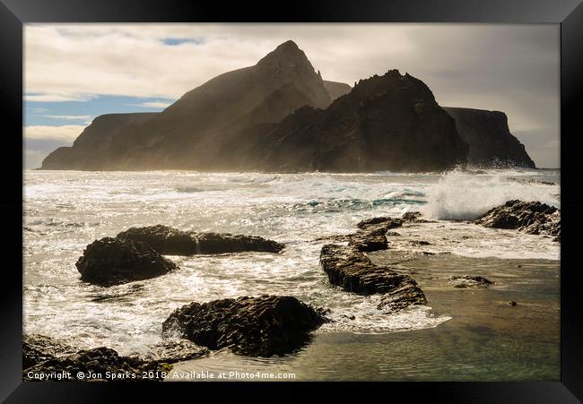 Breaking waves, Ponta da Calheta Framed Print by Jon Sparks
