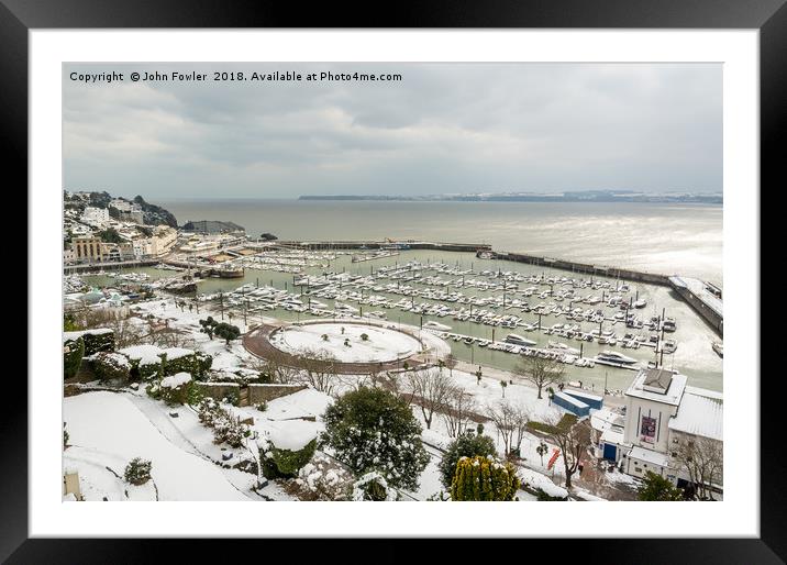 Torquay Harbour In The Snow Framed Mounted Print by John Fowler