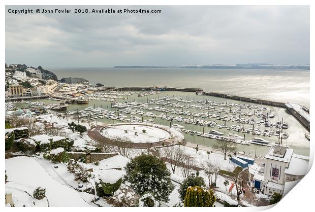 Torquay Harbour In The Snow Print by John Fowler