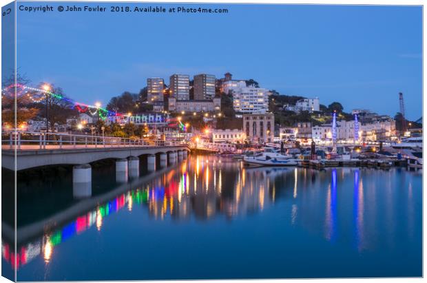  Torquay Harbour At Dusk Canvas Print by John Fowler