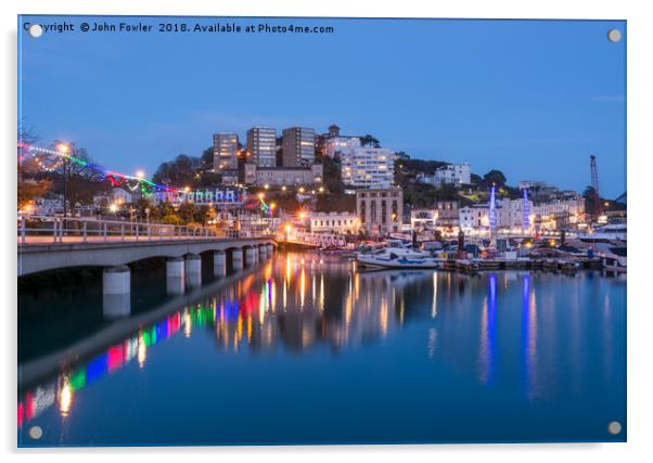  Torquay Harbour At Dusk Acrylic by John Fowler