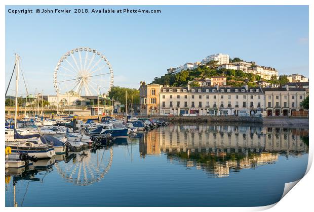Reflections Of Torquay Harbour  Print by John Fowler