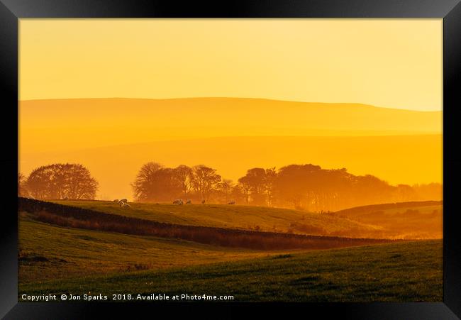 Misty evening above Roeburndale Framed Print by Jon Sparks